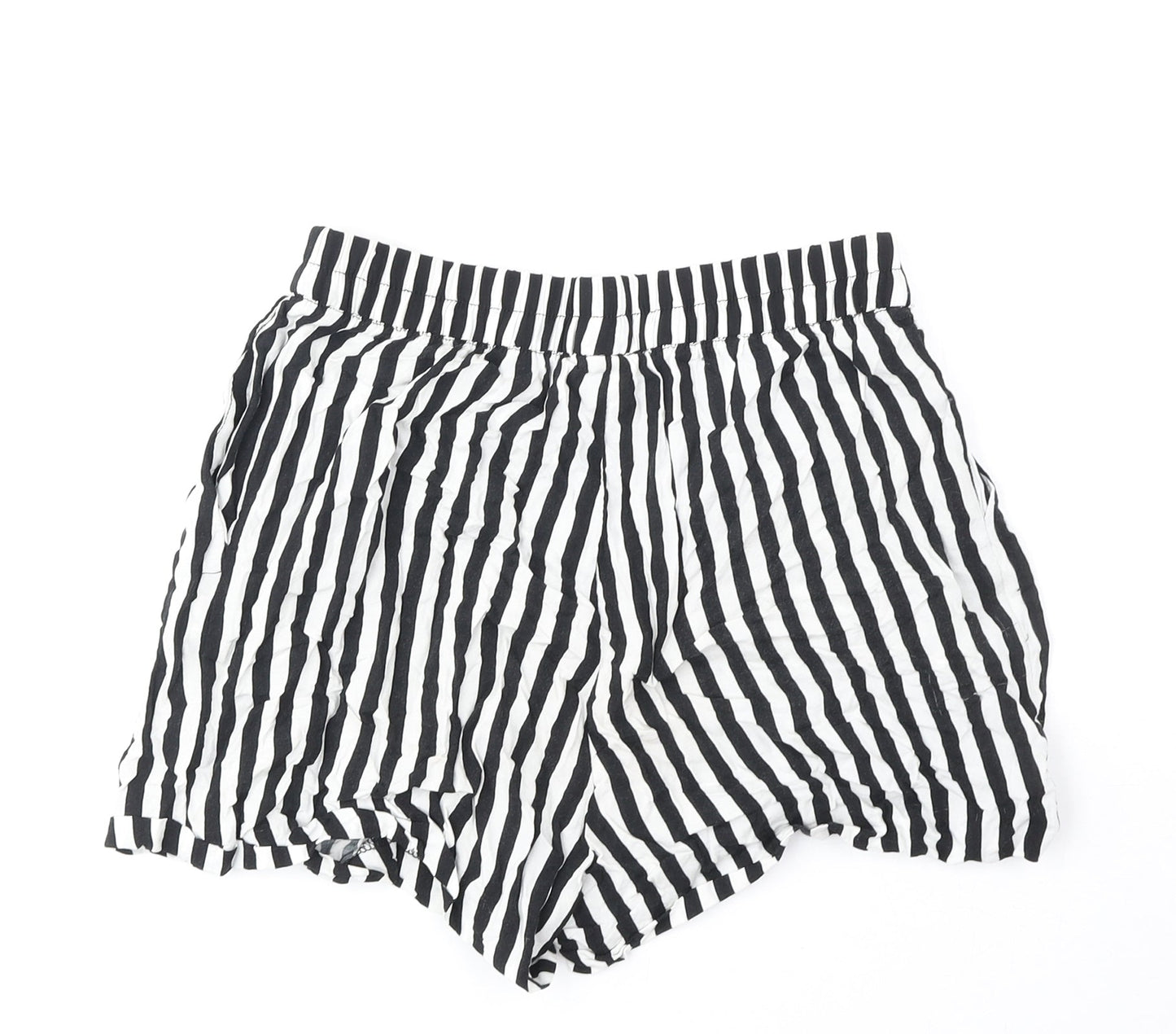 H&M Womens Black Striped Viscose Basic Shorts Size 6 Regular