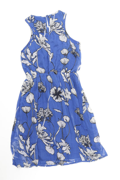 Peacocks Womens Blue Floral Polyester Tank Dress Size 6 Boat Neck Pullover