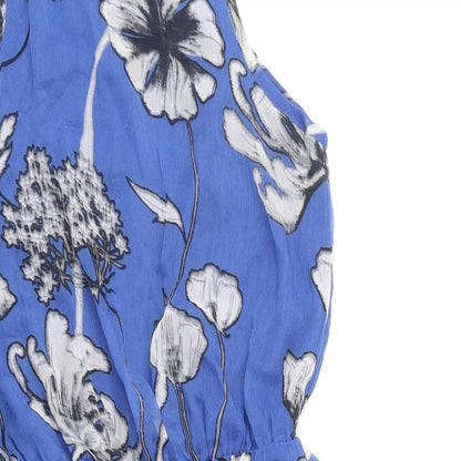 Peacocks Womens Blue Floral Polyester Tank Dress Size 6 Boat Neck Pullover