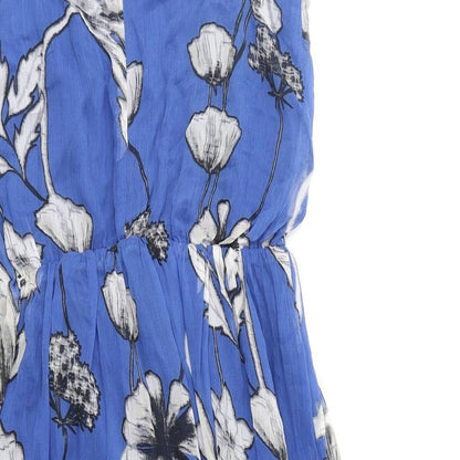 Peacocks Womens Blue Floral Polyester Tank Dress Size 6 Boat Neck Pullover