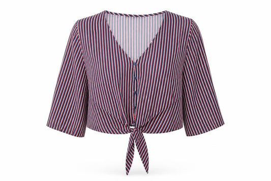 F&F Womens Multicoloured Striped Polyester Cropped Button-Up Size 16 V-Neck