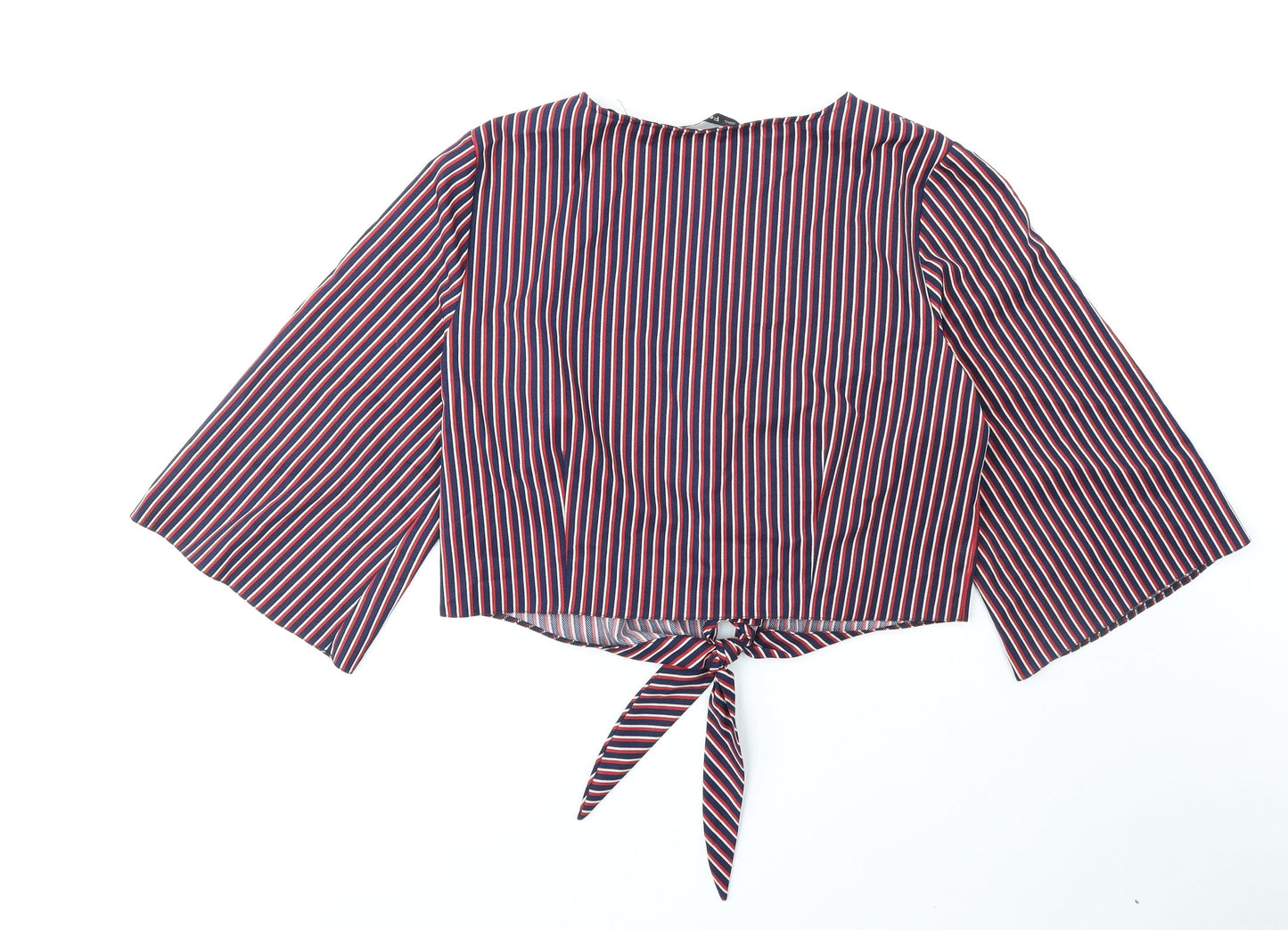 F&F Womens Multicoloured Striped Polyester Cropped Button-Up Size 16 V-Neck