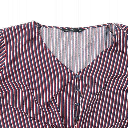 F&F Womens Multicoloured Striped Polyester Cropped Button-Up Size 16 V-Neck