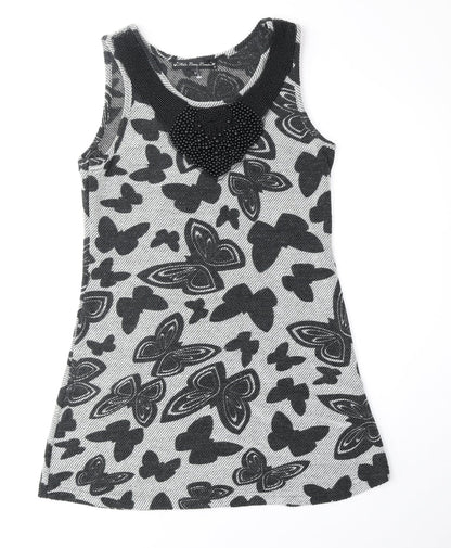 Mela London Womens Grey Geometric Acrylic Tank Dress Size 12 Round Neck Pullover - Butterfly Pattern