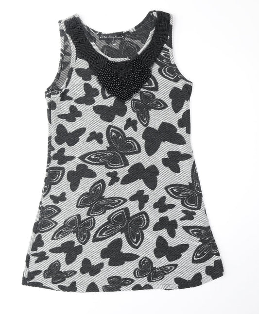 Mela London Womens Grey Geometric Acrylic Tank Dress Size 12 Round Neck Pullover - Butterfly Pattern