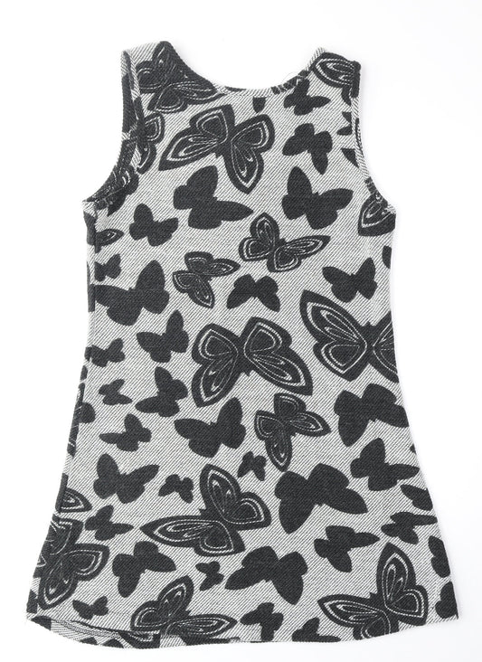 Mela London Womens Grey Geometric Acrylic Tank Dress Size 12 Round Neck Pullover - Butterfly Pattern