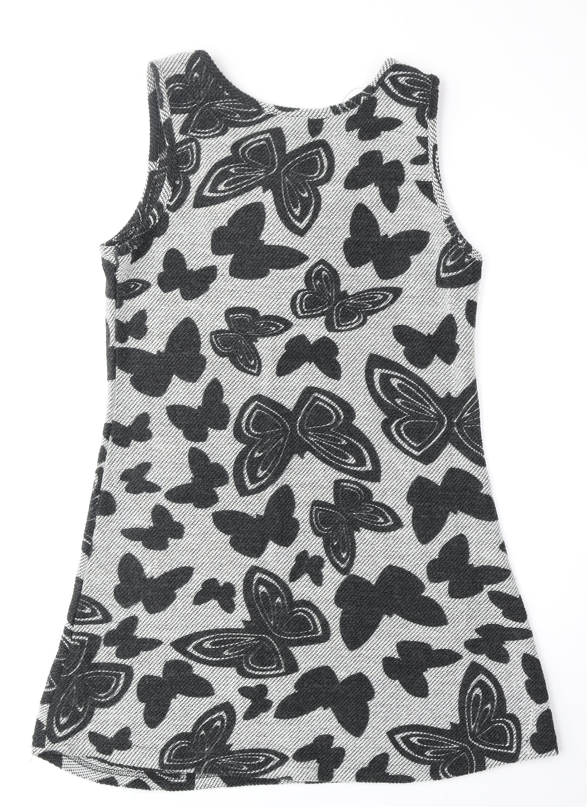 Mela London Womens Grey Geometric Acrylic Tank Dress Size 12 Round Neck Pullover - Butterfly Pattern
