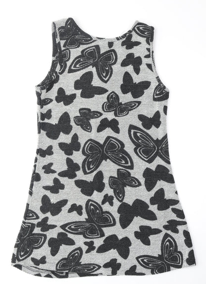 Mela London Womens Grey Geometric Acrylic Tank Dress Size 12 Round Neck Pullover - Butterfly Pattern