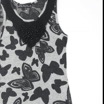 Mela London Womens Grey Geometric Acrylic Tank Dress Size 12 Round Neck Pullover - Butterfly Pattern