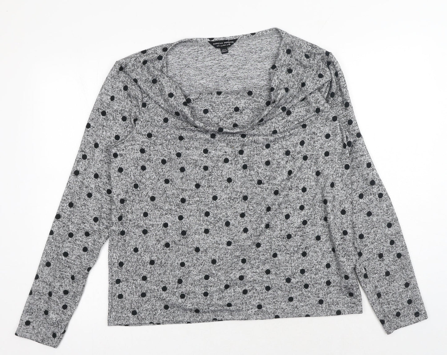Dorothy Perkins Womens Grey Cowl Neck Polka Dot Polyester Pullover Jumper Size 16