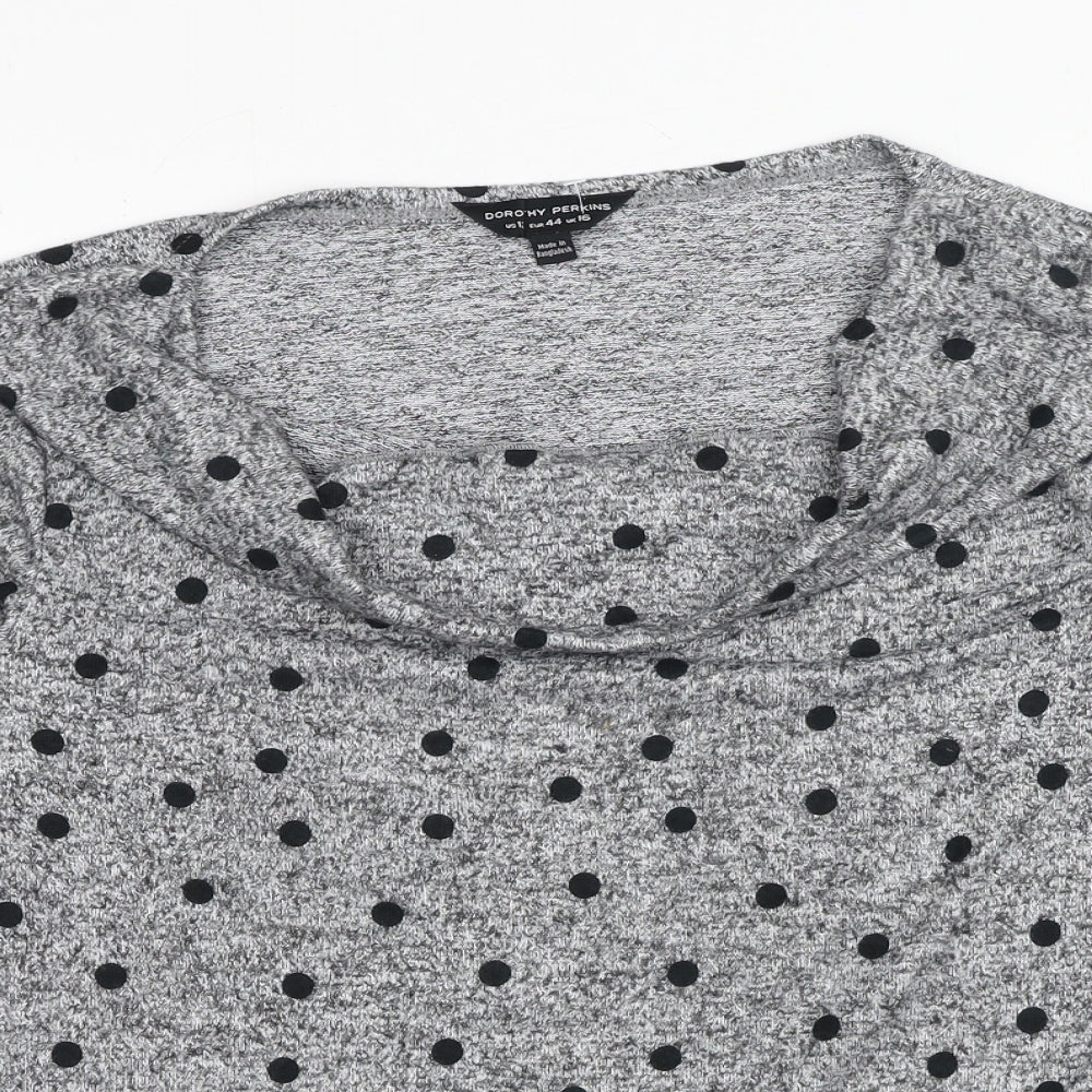 Dorothy Perkins Womens Grey Cowl Neck Polka Dot Polyester Pullover Jumper Size 16