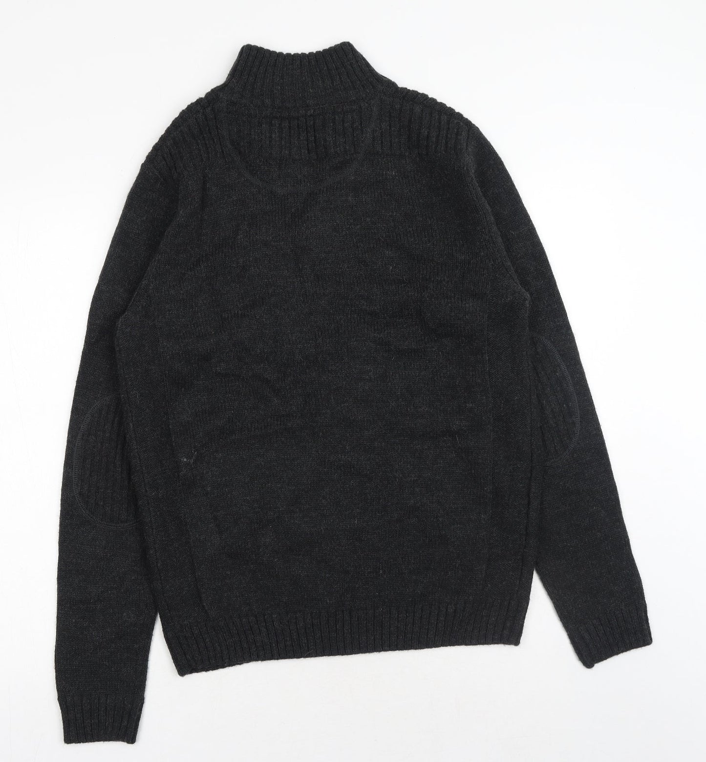 Burton Mens Grey V-Neck Acrylic Henley Jumper Size M Long Sleeve