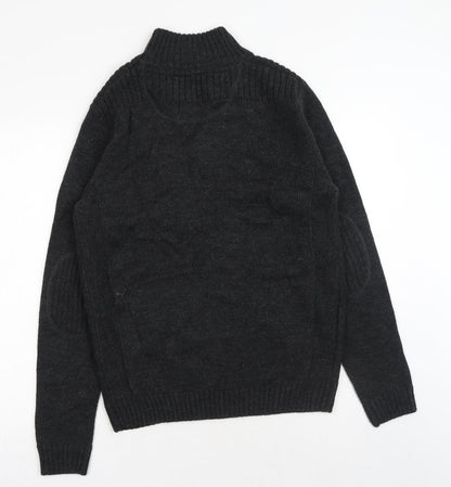 Burton Mens Grey V-Neck Acrylic Henley Jumper Size M Long Sleeve