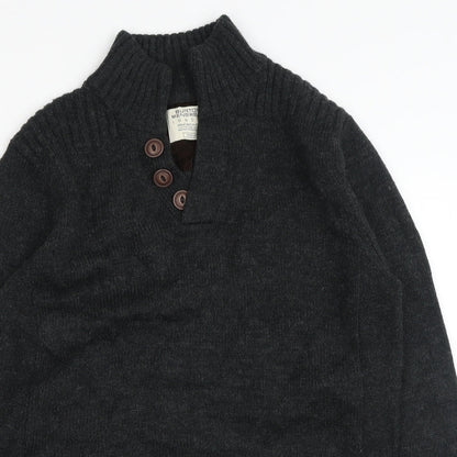 Burton Mens Grey V-Neck Acrylic Henley Jumper Size M Long Sleeve