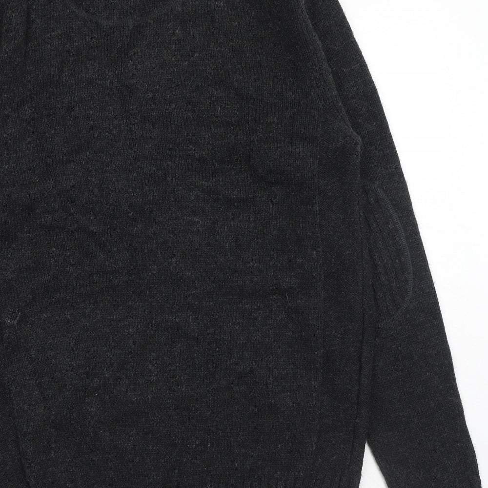 Burton Mens Grey V-Neck Acrylic Henley Jumper Size M Long Sleeve