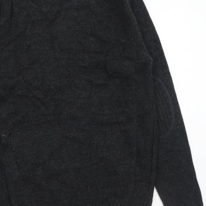 Burton Mens Grey V-Neck Acrylic Henley Jumper Size M Long Sleeve