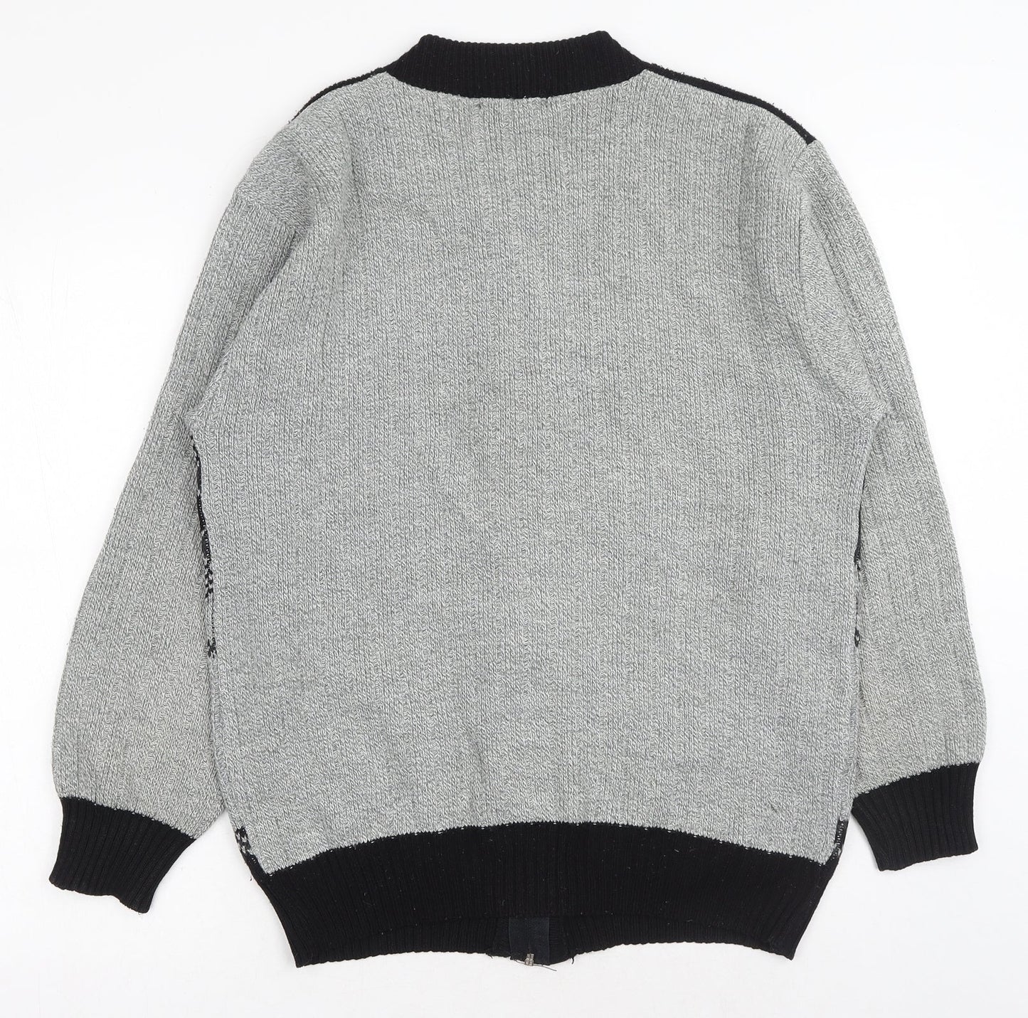Bellissima Mens Grey V-Neck Geometric Acrylic Full Zip Jumper Size L Long Sleeve