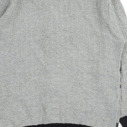 Bellissima Mens Grey V-Neck Geometric Acrylic Full Zip Jumper Size L Long Sleeve