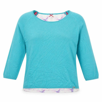 Nessa Womens Blue Geometric Nylon Basic Blouse Size L Boat Neck - Bird Print