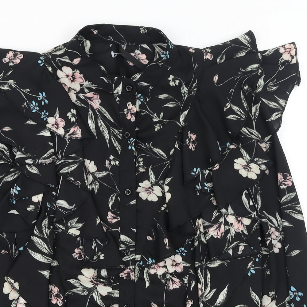 Elli White Womens Black Floral Polyester Basic Button-Up Size S Collared