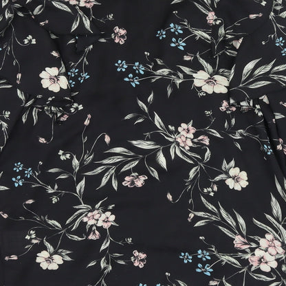 Elli White Womens Black Floral Polyester Basic Button-Up Size S Collared