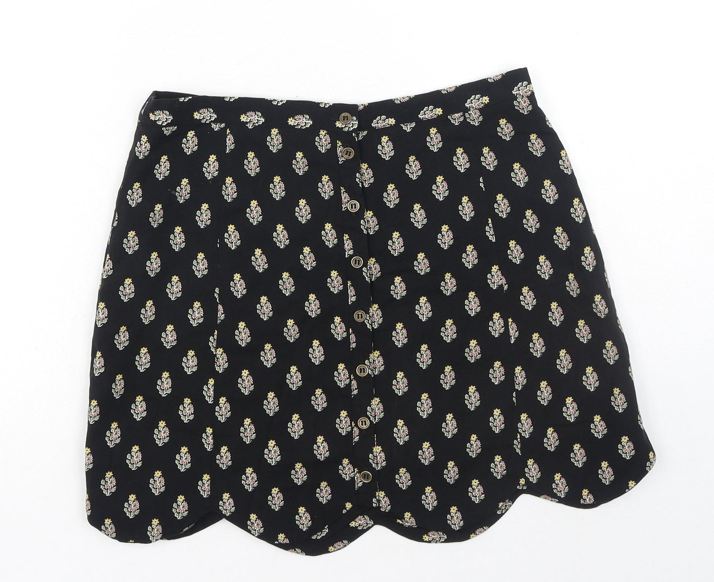 Staring at Stars Womens Black Floral Polyester Mini Skirt Size S Button