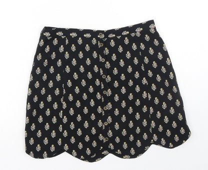 Staring at Stars Womens Black Floral Polyester Mini Skirt Size S Button