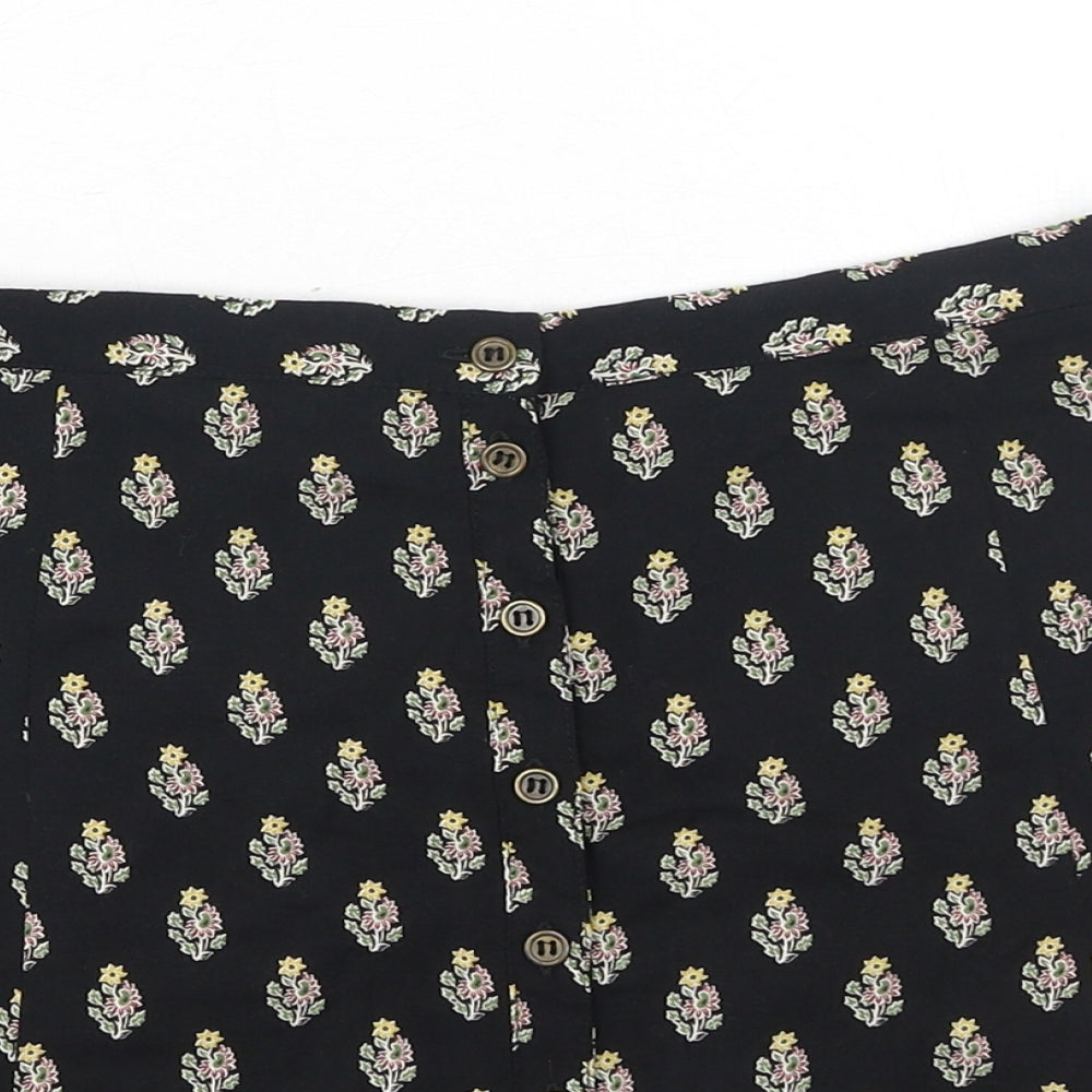 Staring at Stars Womens Black Floral Polyester Mini Skirt Size S Button
