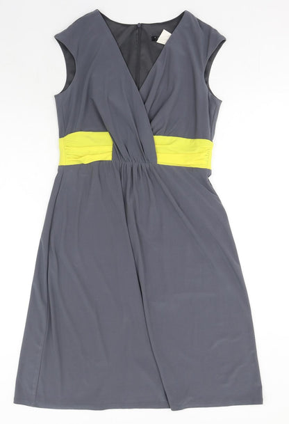 Tiana B Womens Grey Colourblock Cotton A-Line Size 12 V-Neck Zip