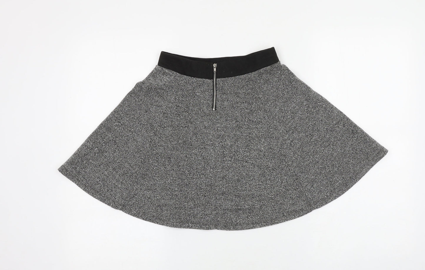 H&M Womens Grey Polyester Skater Skirt Size XS Zip