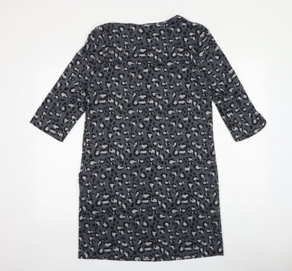 TU Womens Grey Animal Print 100% Cotton A-Line Size 12 Round Neck Pullover - Leopard Pattern