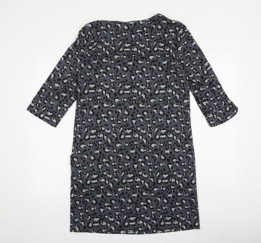 TU Womens Grey Animal Print 100% Cotton A-Line Size 12 Round Neck Pullover - Leopard Pattern