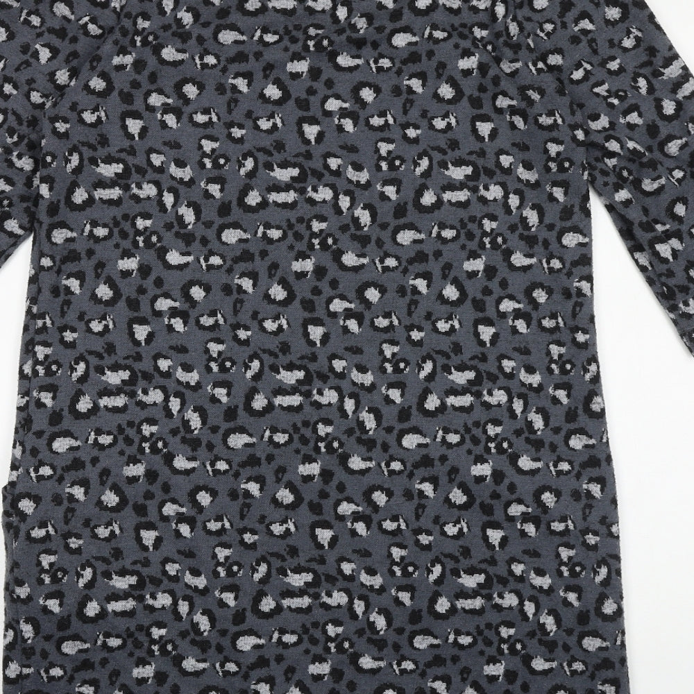 TU Womens Grey Animal Print 100% Cotton A-Line Size 12 Round Neck Pullover - Leopard Pattern