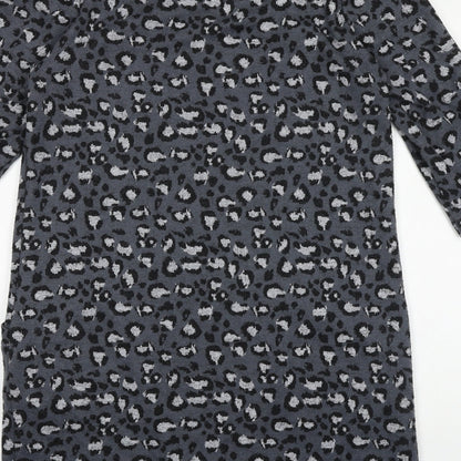 TU Womens Grey Animal Print 100% Cotton A-Line Size 12 Round Neck Pullover - Leopard Pattern