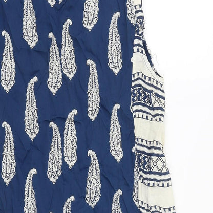 ASOS Womens Blue Geometric Polyester Tank Dress Size 12 Round Neck Pullover