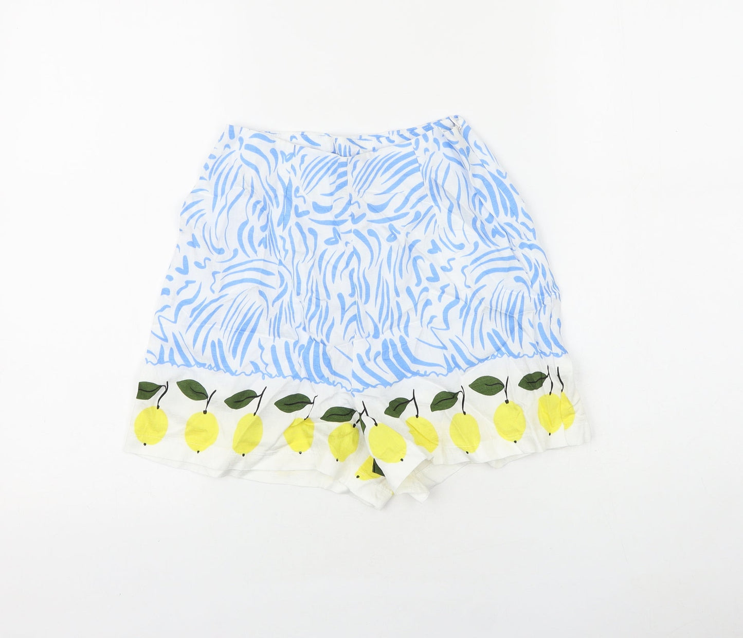 Preworn Womens Blue Geometric 100% Cotton Culotte Shorts Size 24 in Regular Zip - Lemon Print