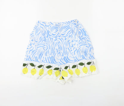Preworn Womens Blue Geometric 100% Cotton Culotte Shorts Size 24 in Regular Zip - Lemon Print