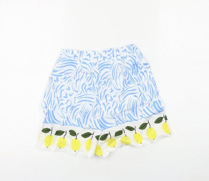 Preworn Womens Blue Geometric 100% Cotton Culotte Shorts Size 24 in Regular Zip - Lemon Print