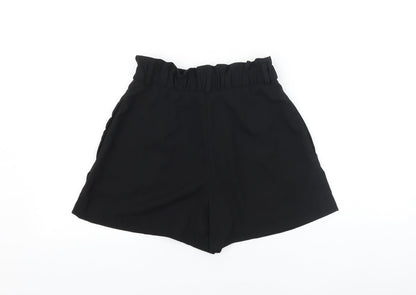 H&M Womens Black Polyester Paperbag Shorts Size 8 L3 in Regular Zip
