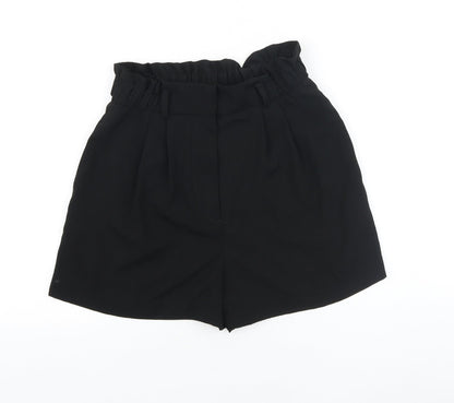 H&M Womens Black Polyester Paperbag Shorts Size 8 L3 in Regular Zip