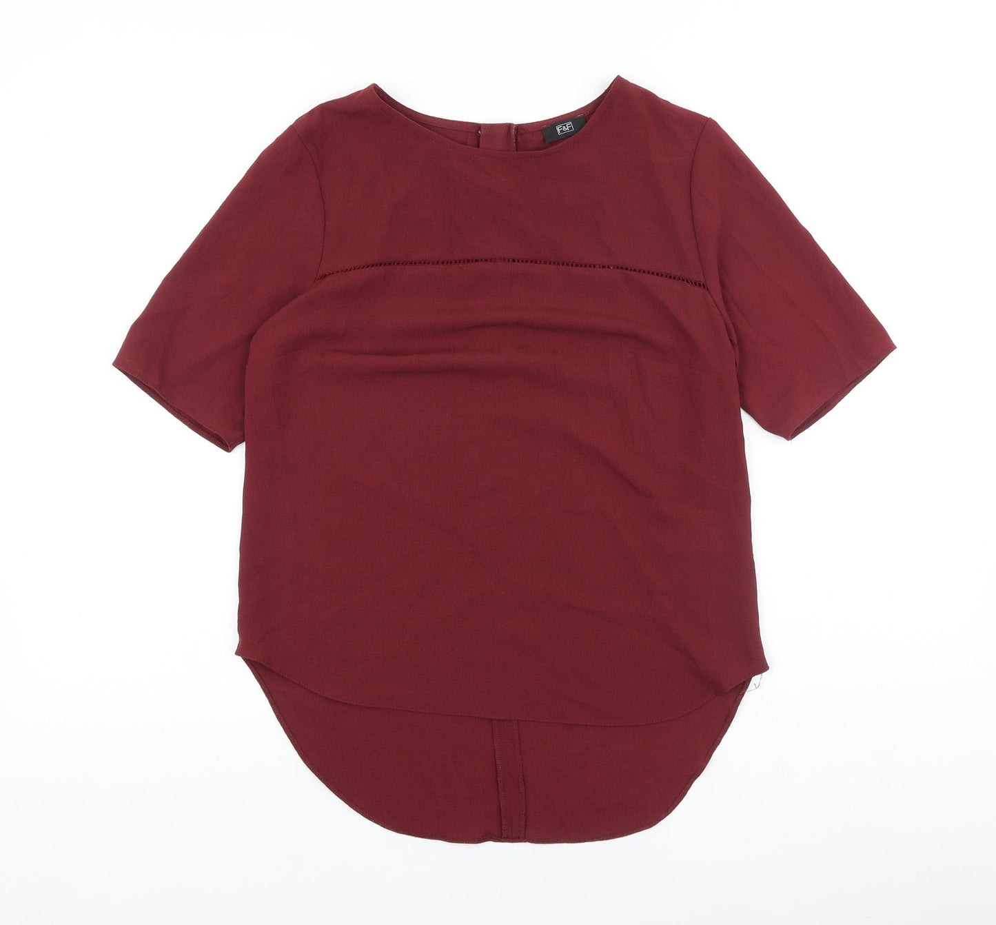 F&F Womens Red Polyester Basic Blouse Size 8 Boat Neck