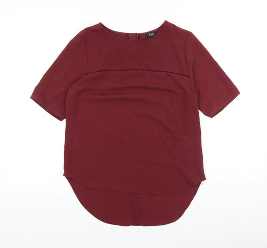 F&F Womens Red Polyester Basic Blouse Size 8 Boat Neck
