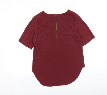 F&F Womens Red Polyester Basic Blouse Size 8 Boat Neck