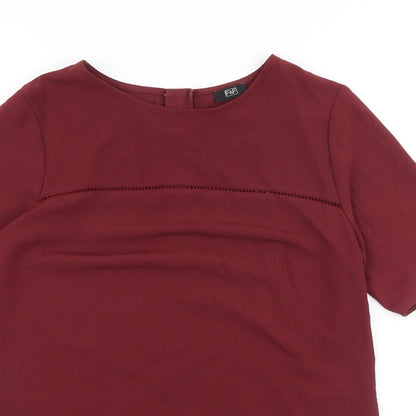F&F Womens Red Polyester Basic Blouse Size 8 Boat Neck