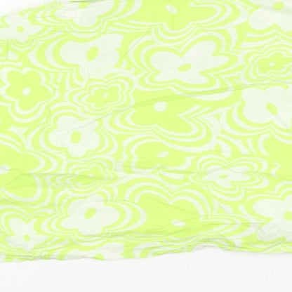 Bershka Womens Green Floral 100% Cotton Cropped Blouse Size 10 Collared