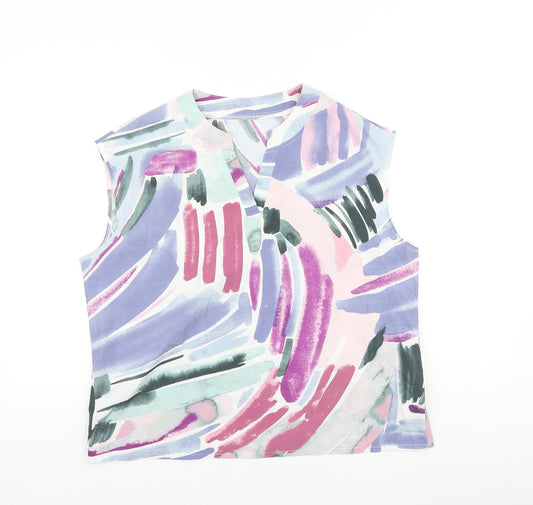 SheIn Womens Multicoloured Geometric Polyester Basic Blouse Size L V-Neck