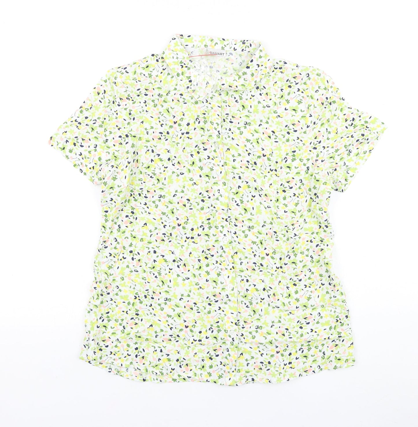 Damart Womens Green Floral Viscose Basic Button-Up Size 10 Collared