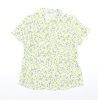 Damart Womens Green Floral Viscose Basic Button-Up Size 10 Collared