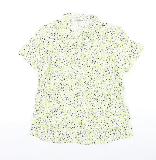 Damart Womens Green Floral Viscose Basic Button-Up Size 10 Collared