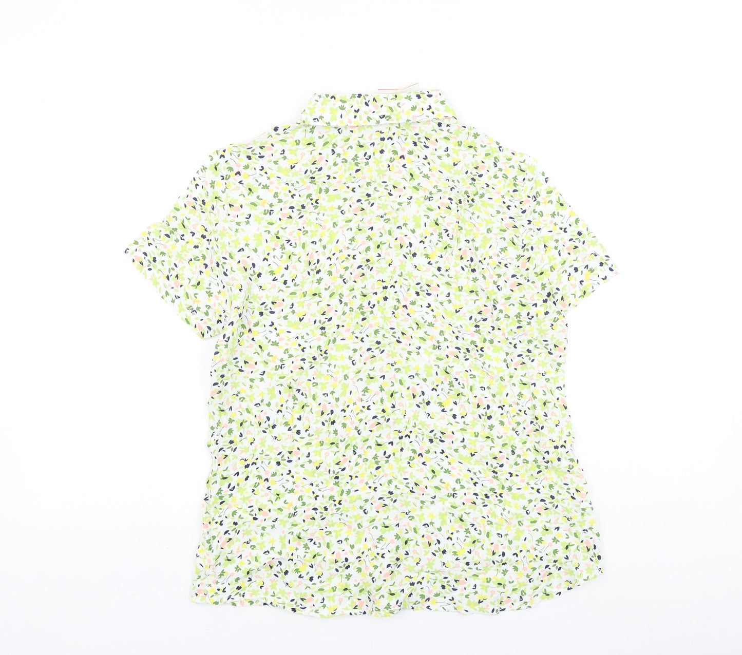 Damart Womens Green Floral Viscose Basic Button-Up Size 10 Collared
